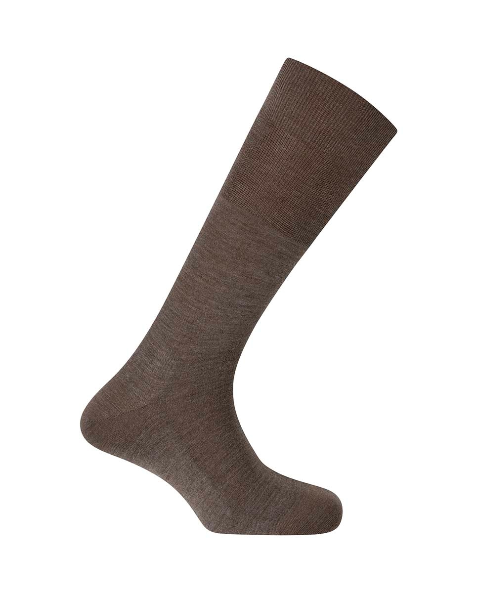 Calcetines altos de lana seda de hombre lisos - Punto Blanco - Marrón Marrón-1