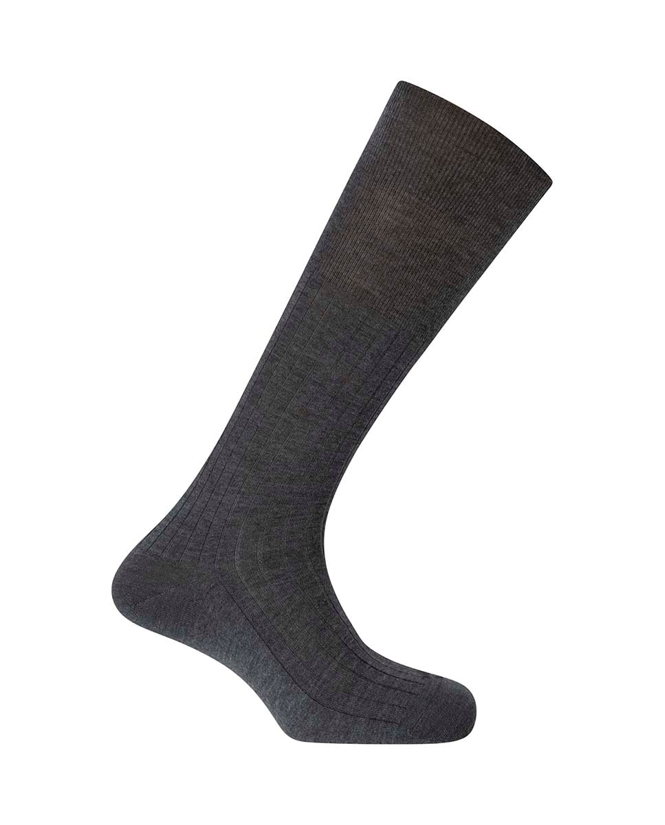 Calcetines altos de cachemira de hombre en canalé - Punto Blanco - Gris Gris-1