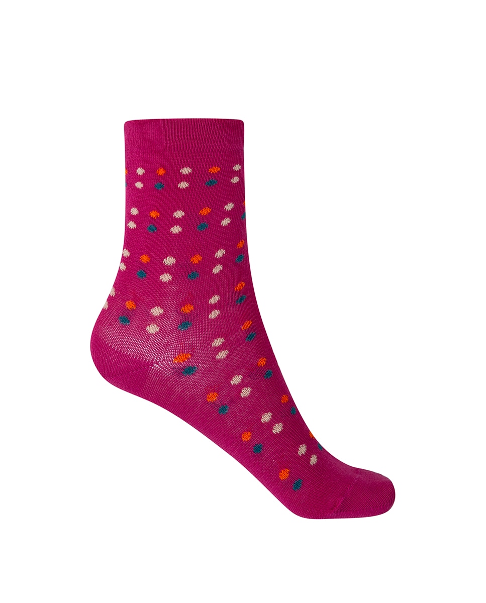 Pack de 2 pares de calcetines de niña en algodón con gatos y lunares - Punto Blanco - Fucsia Fucsia-3