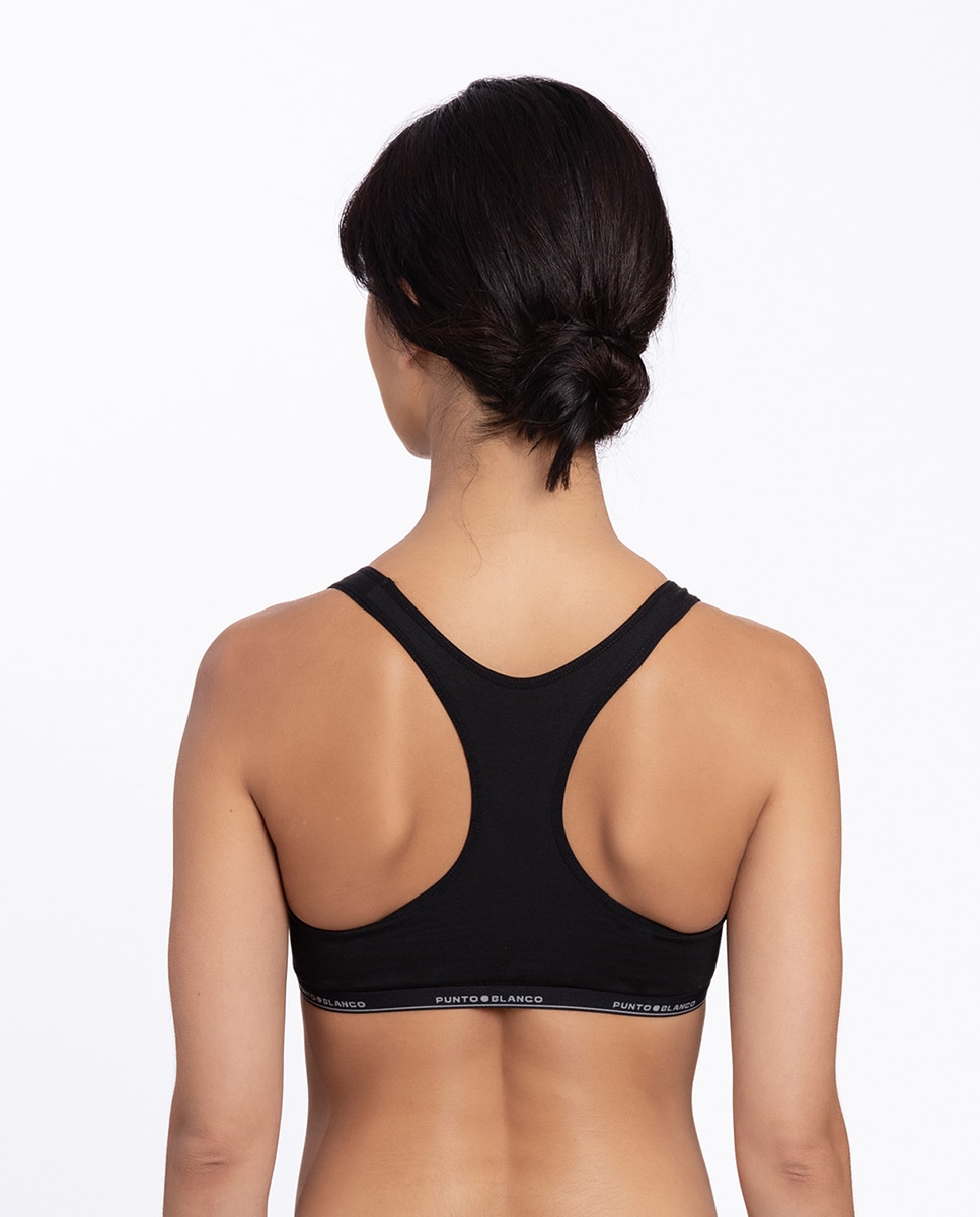 Top deportivo de algodón elástico sin foam - Punto Blanco - Negro Negro-2