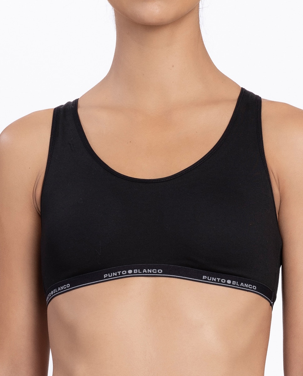 Top deportivo de algodón elástico sin foam - Punto Blanco - Negro Negro-3