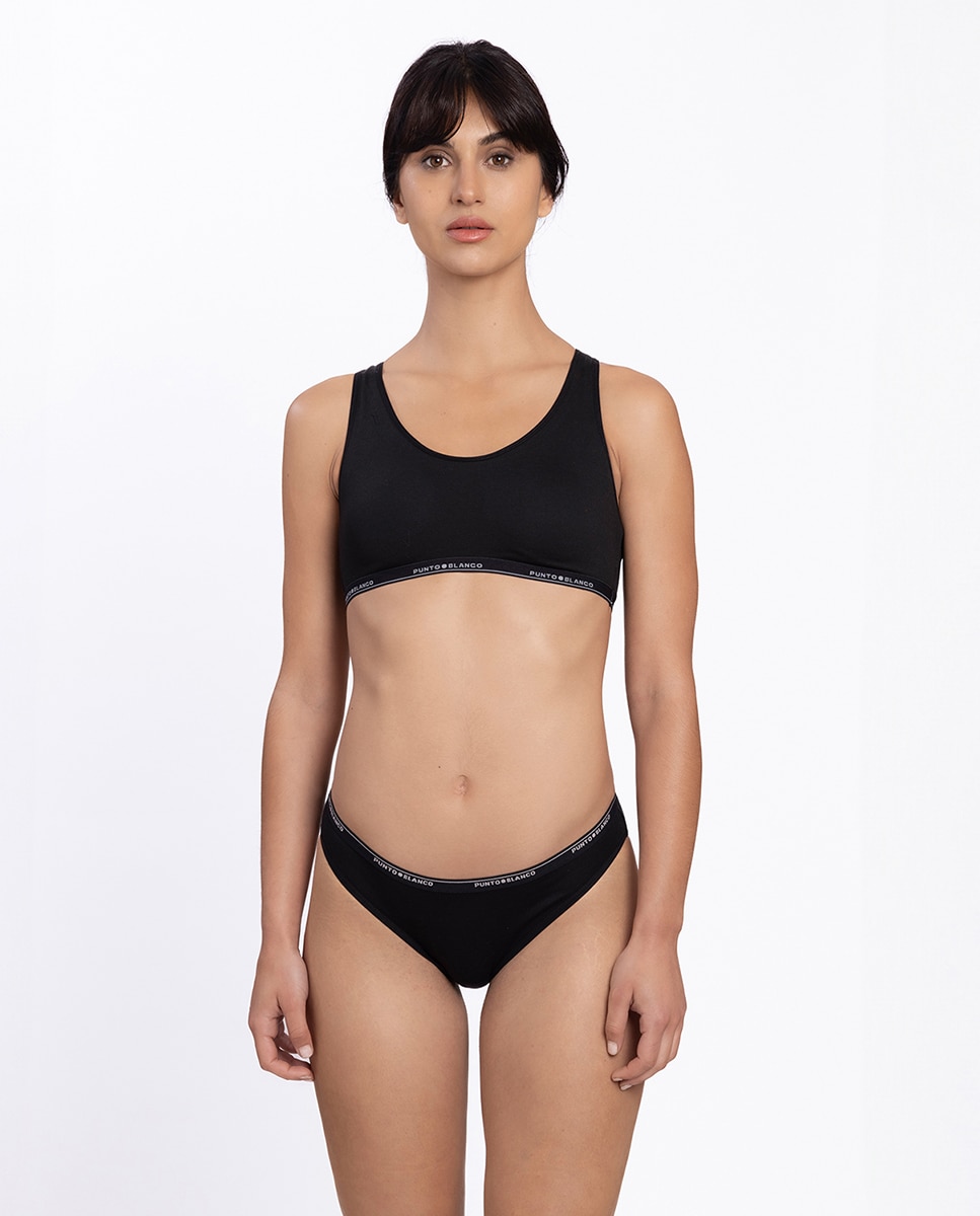 Top deportivo de algodón elástico sin foam - Punto Blanco - Negro Negro-4