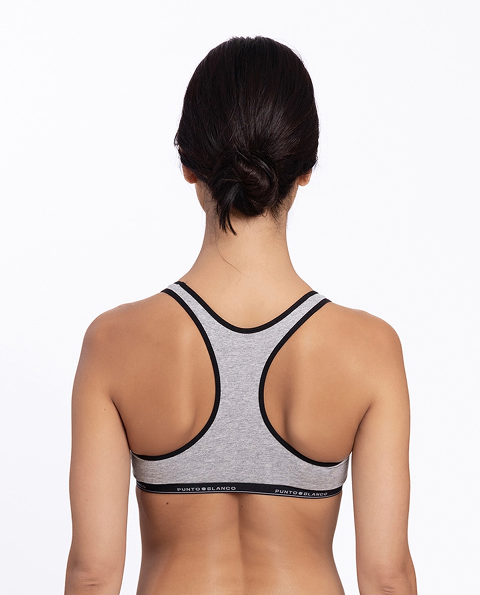 Top deportivo de algodón elástico sin foam - Punto Blanco - Gris Gris-2