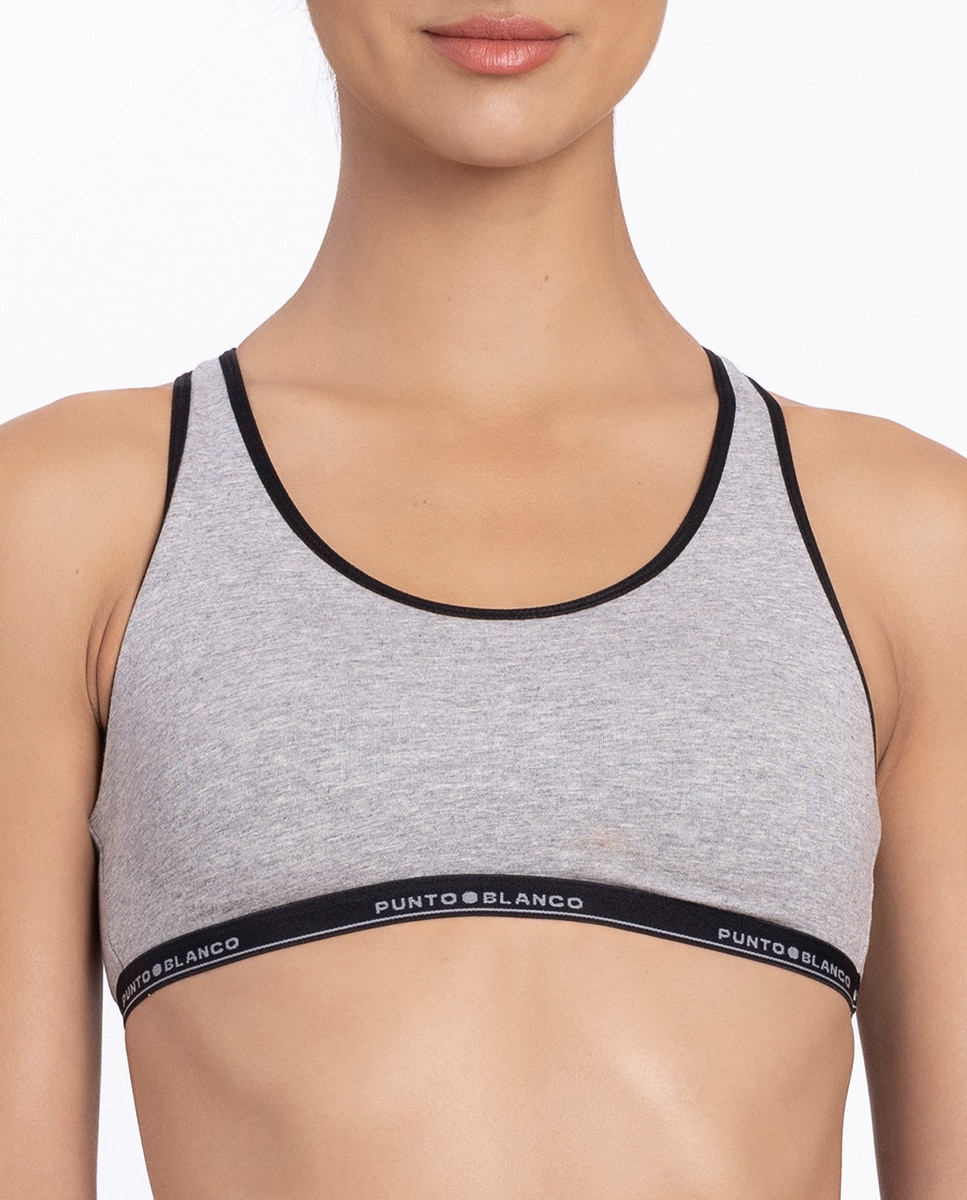 Top deportivo de algodón elástico sin foam - Punto Blanco - Gris Gris-3