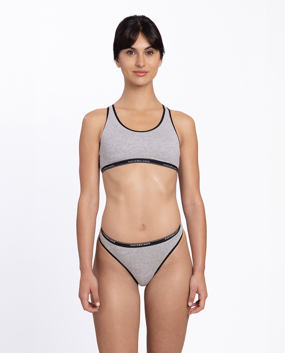 Top deportivo de algodón elástico sin foam - Punto Blanco - Gris Gris-4