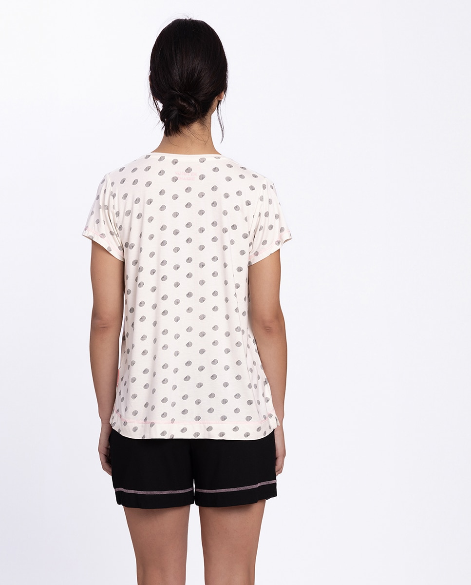 Pijama corto de mujer estampado y de viscosa - Punto Blanco - Negro / Blanco Negro / Blanco-2
