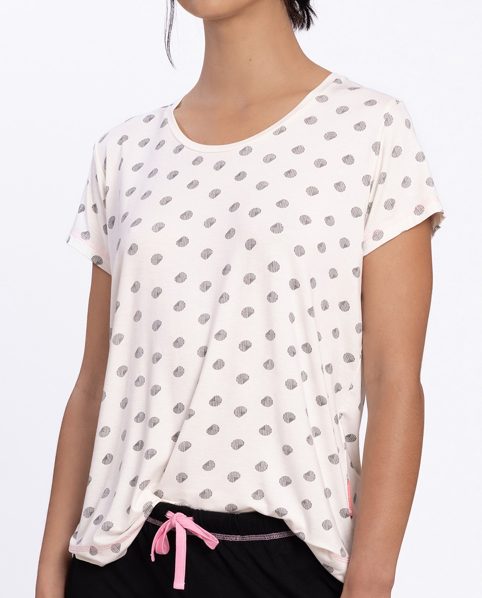 Pijama corto de mujer estampado y de viscosa - Punto Blanco - Negro / Blanco Negro / Blanco-3