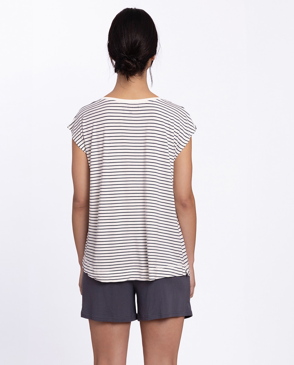 Pijama corto de mujer de modal estampado - Punto Blanco - Azul marino Azul marino-2