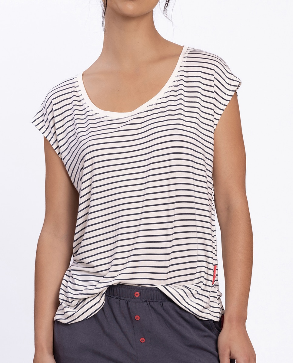 Pijama corto de mujer de modal estampado - Punto Blanco - Azul marino Azul marino-3