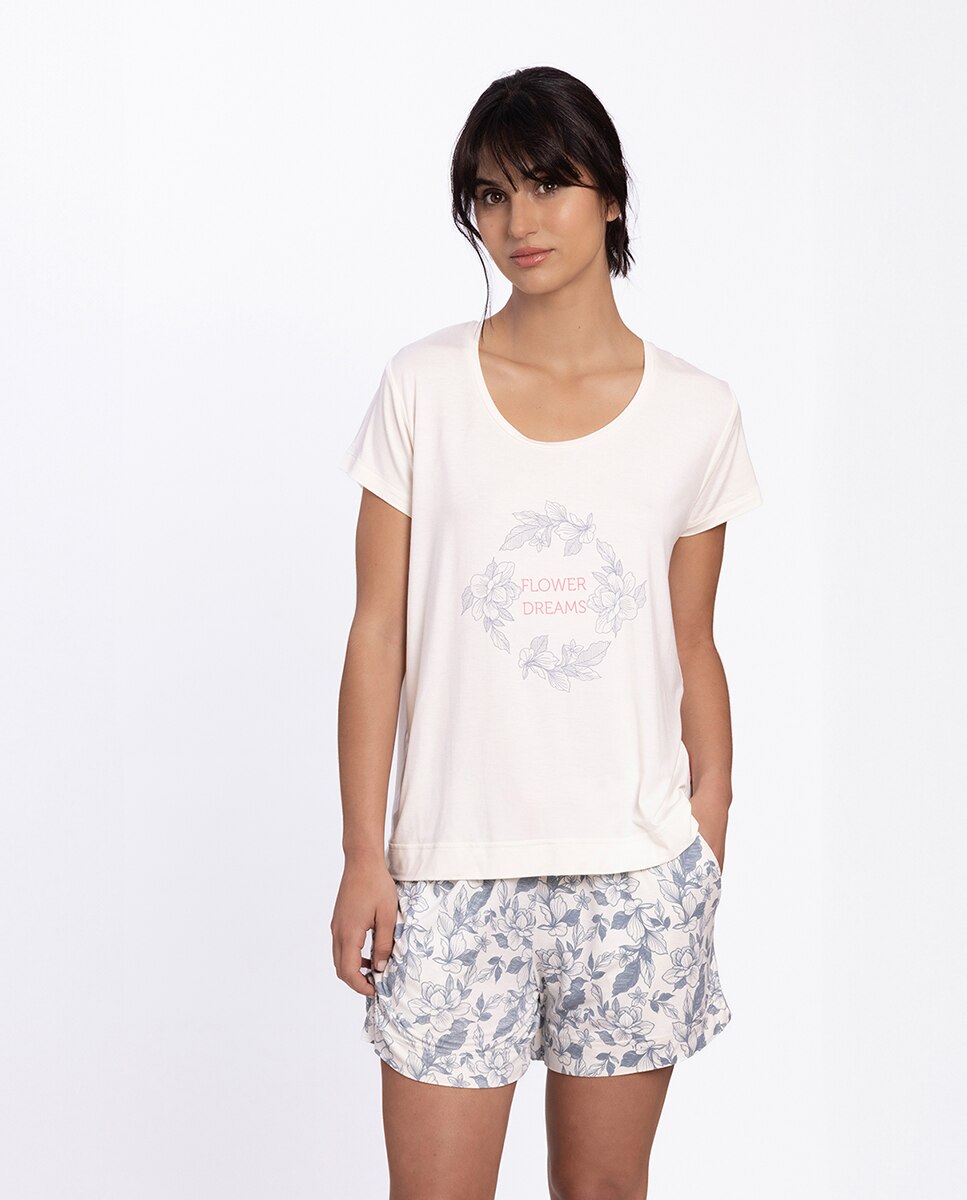 Pijama corto de mujer de modal estampado - Punto Blanco - Marfil Marfil-1