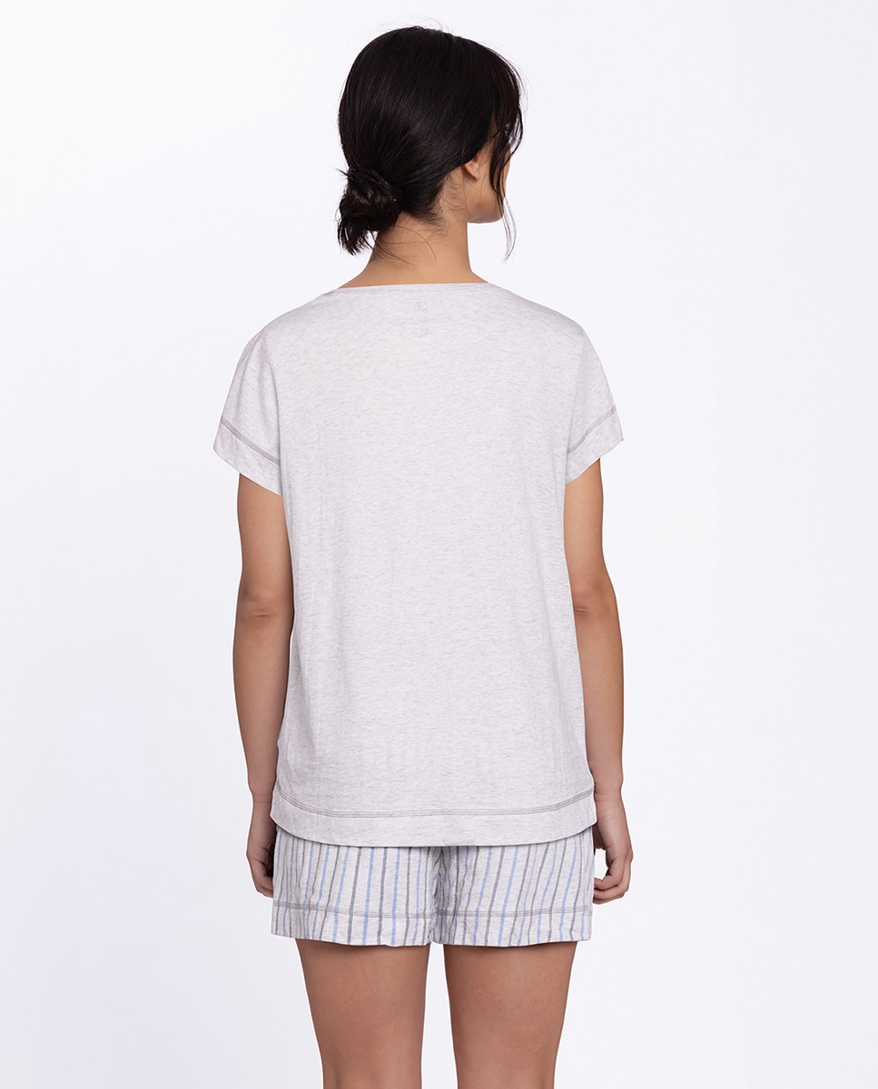 Pijama corto de mujer de algodón estampado - Punto Blanco - Gris claro Gris claro-2