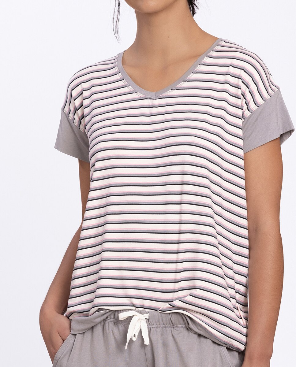 Pijama corto de mujer en modal estampado - Punto Blanco - Gris Gris-3