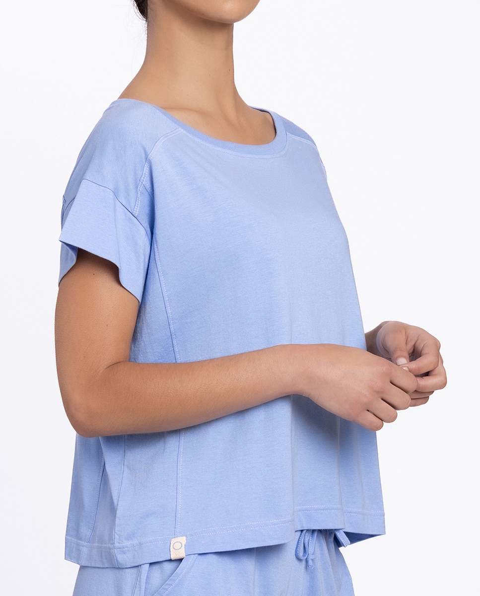 Pijama corto de mujer de viscosa liso - Punto Blanco - Azul claro Azul claro-3