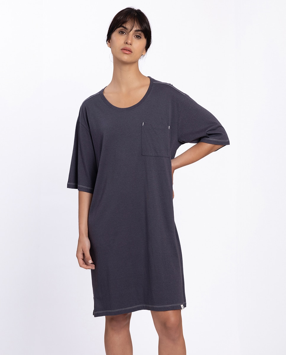 Imagen 0 de Camisón corto de mujer de viscosa y algodón Azul marino