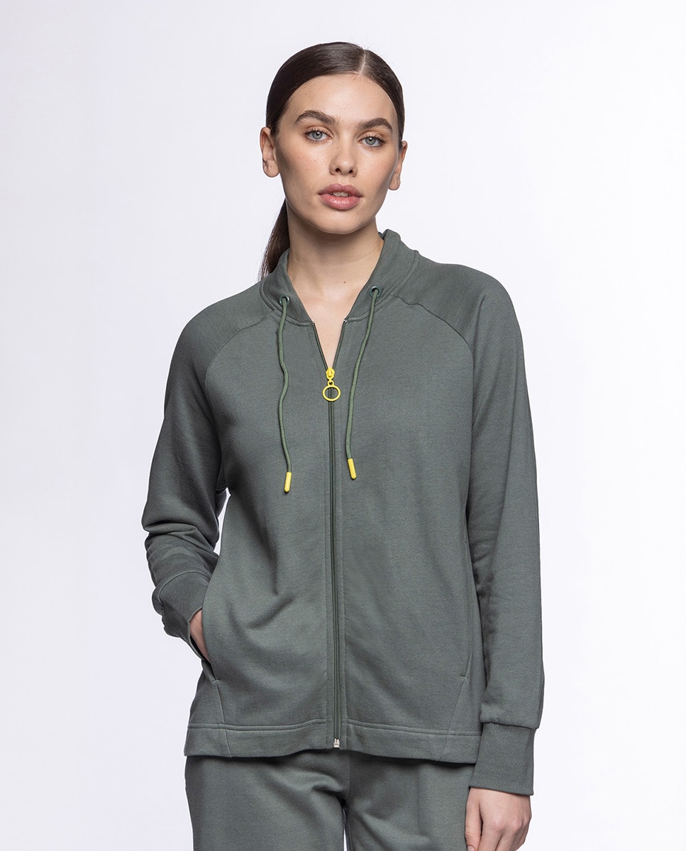 Sudadera homewear de mujer de algodón y modal fleece - Punto Blanco - Verde Verde-1