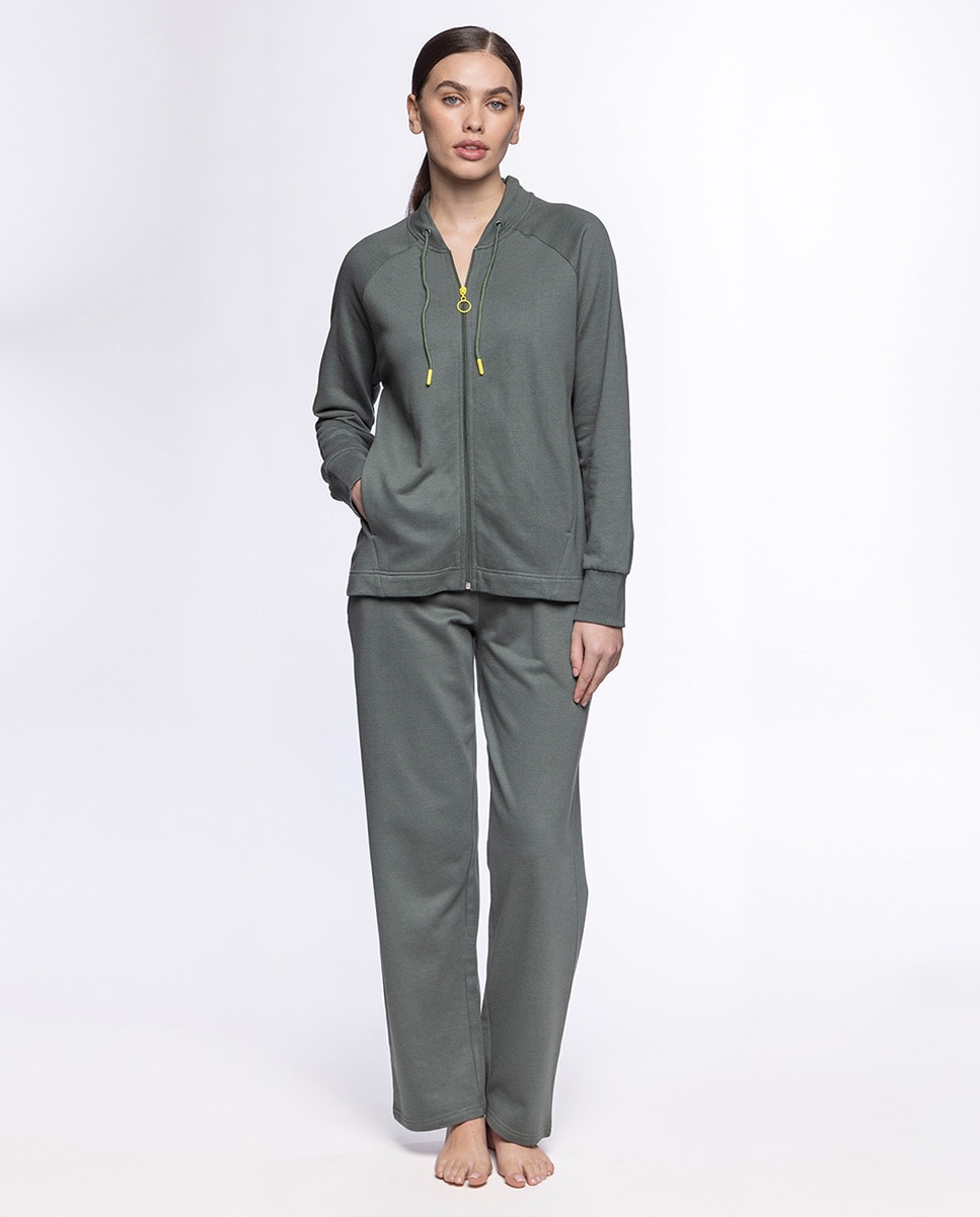 Pantalón homewear de mujer largo de algodón y modal fleece - Punto Blanco - Verde Verde-1