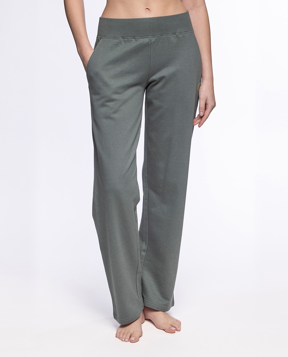 Pantalón homewear de mujer largo de algodón y modal fleece - Punto Blanco - Verde Verde-2
