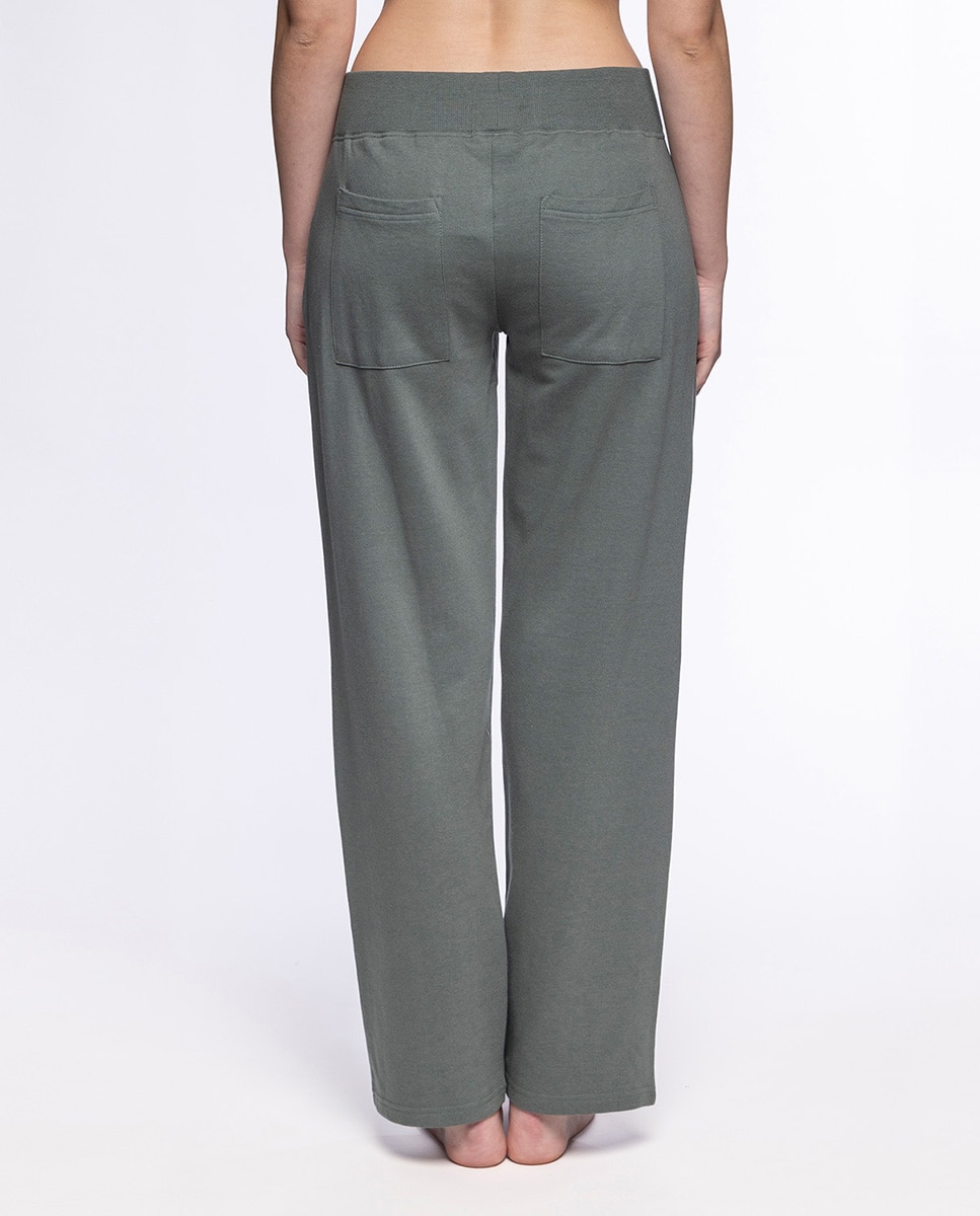 Pantalón homewear de mujer largo de algodón y modal fleece - Punto Blanco - Verde Verde-3