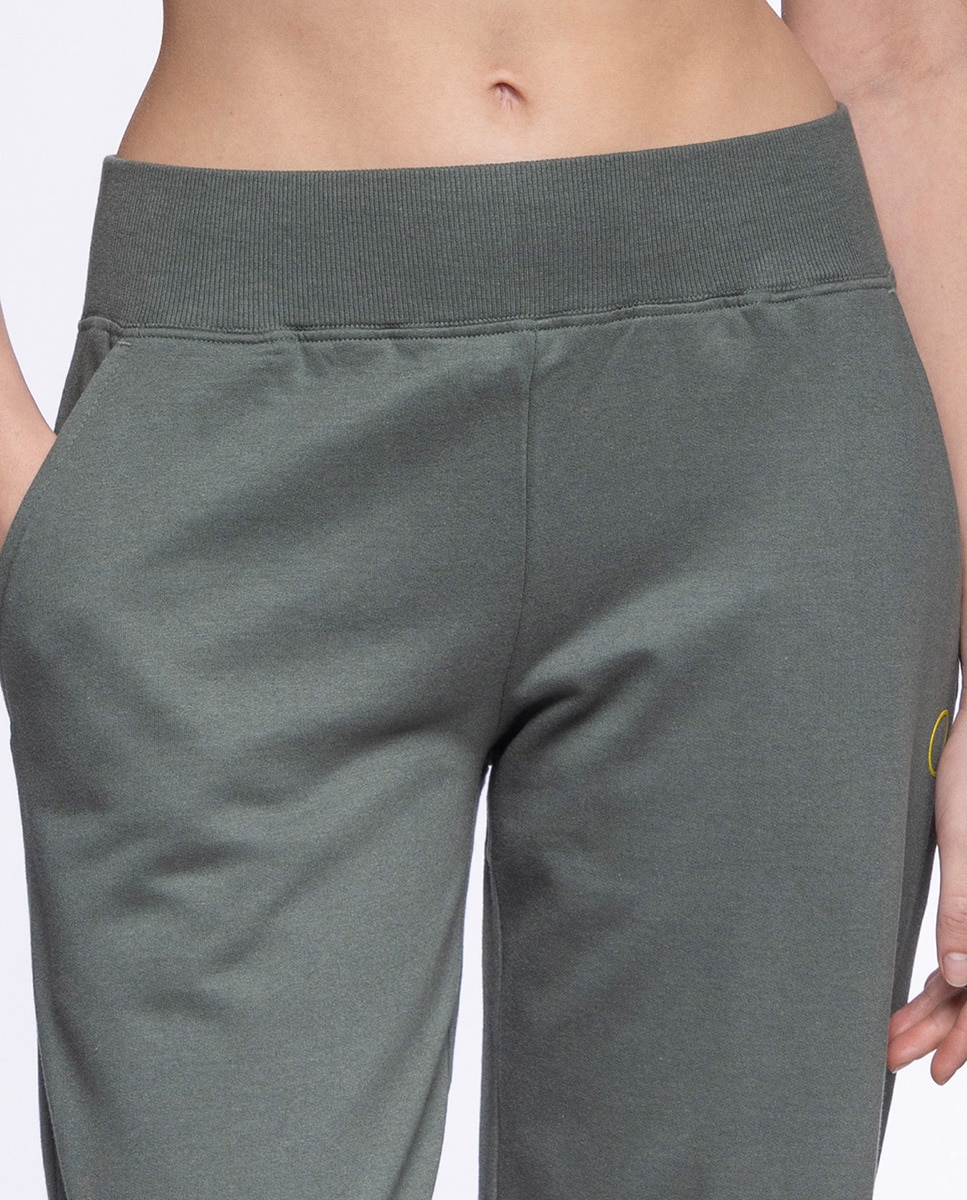 Pantalón homewear de mujer largo de algodón y modal fleece - Punto Blanco - Verde Verde-4