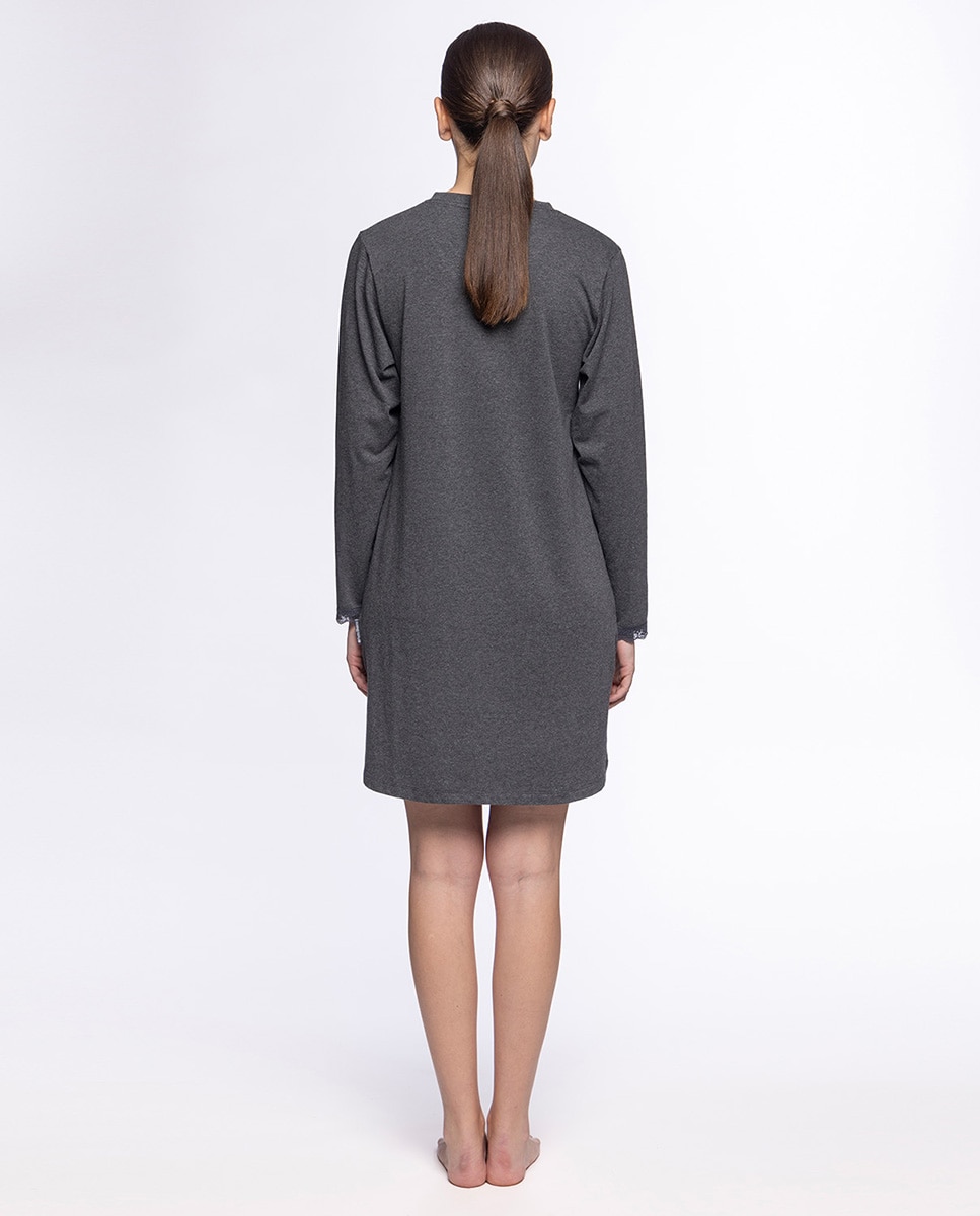 Camisón de mujer largo de algodón elástico - Punto Blanco - Gris Gris-2