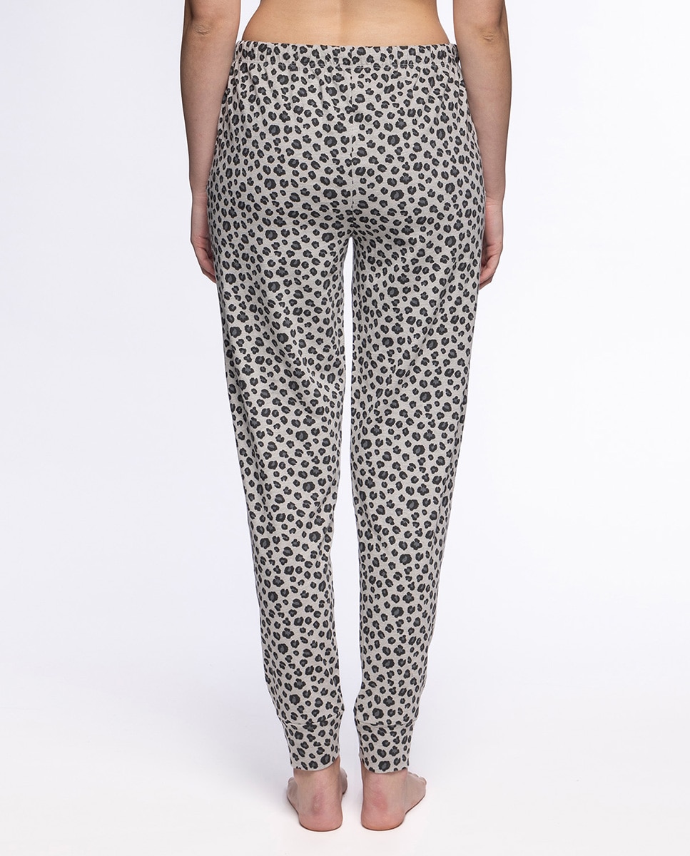Pantalón homewear de mujer largo de algodón elástico - Punto Blanco - Gris Gris-3