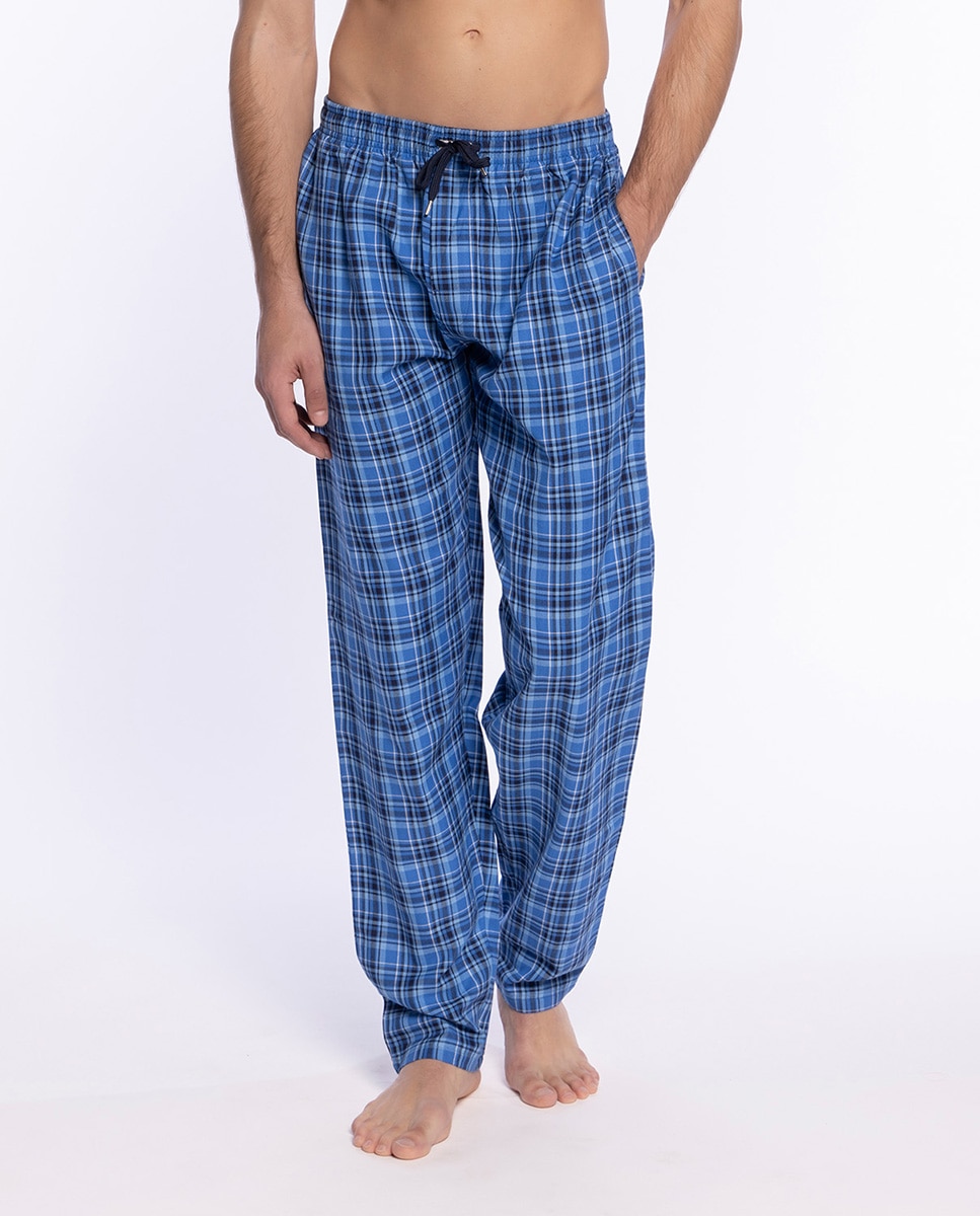 Pantalón de pijama largo de hombre de tela - Punto Blanco - Azul marino Azul marino-2