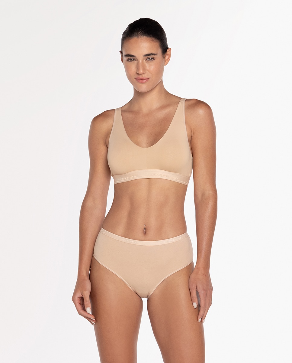 Pack de 3 bragas altas de algodón lisa - Punto Blanco - Beige Beige-4
