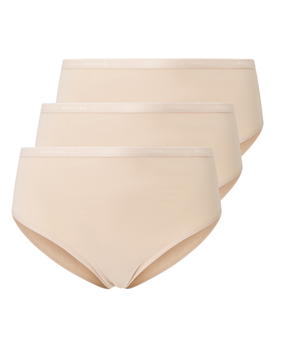 Pack de 3 bragas altas de algodón lisa - Punto Blanco - Beige Beige-5