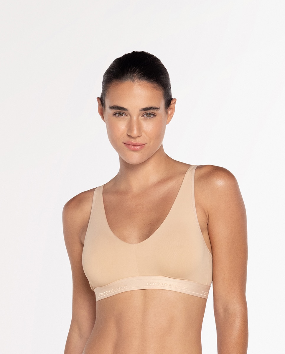 Sujetador de microfibra sin aro - Punto Blanco - Beige Beige-1