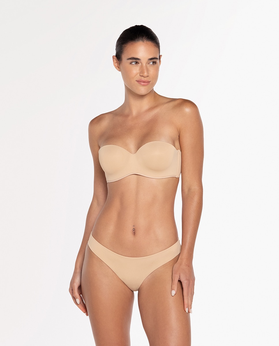 Sujetador de microfibra Con relleno sin tirantes - Punto Blanco - Beige Beige-4