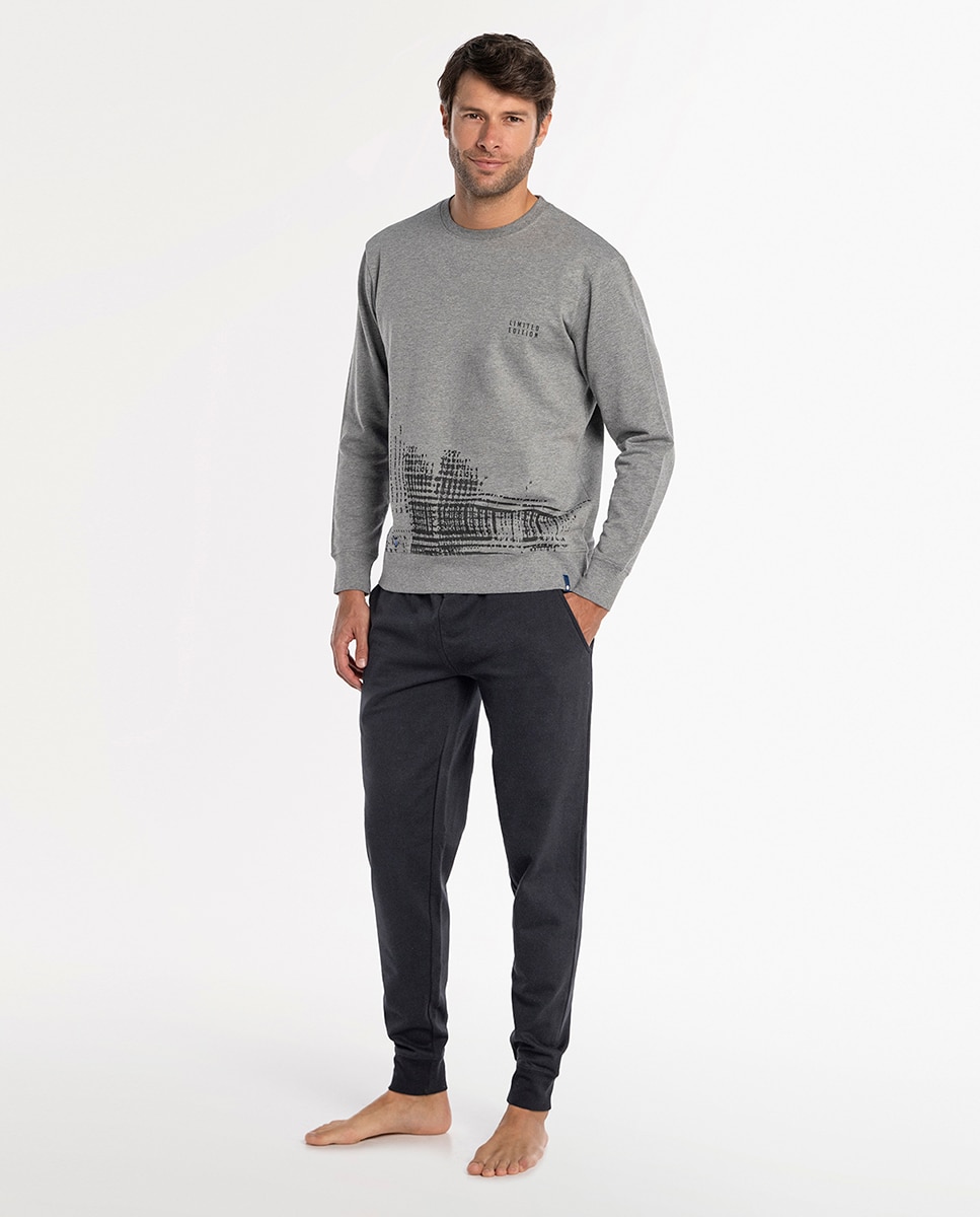 Imagen 1 de Pijama largo de hombre de punto Gris