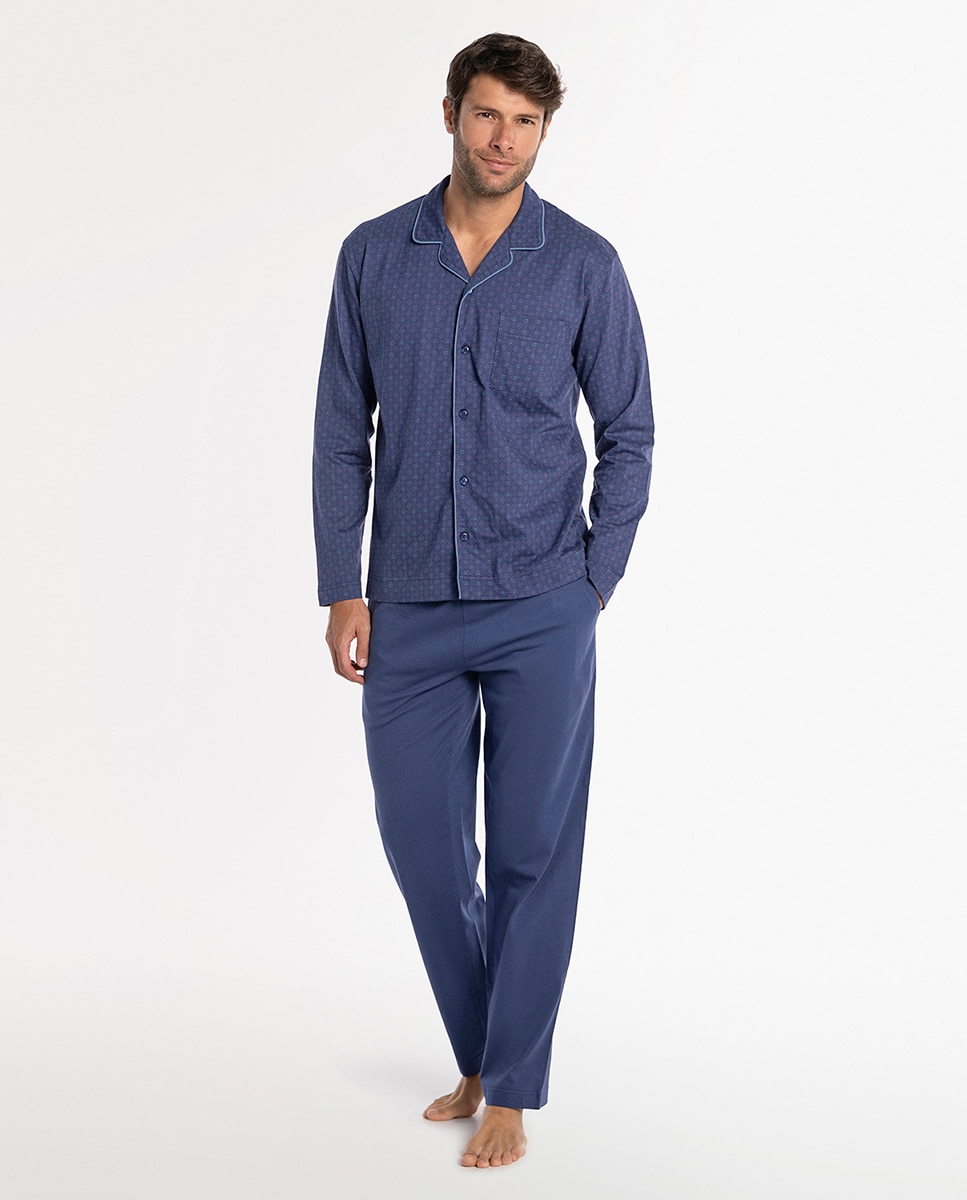Imagen 0 de Pijama largo de hombre  de punto Azul marino