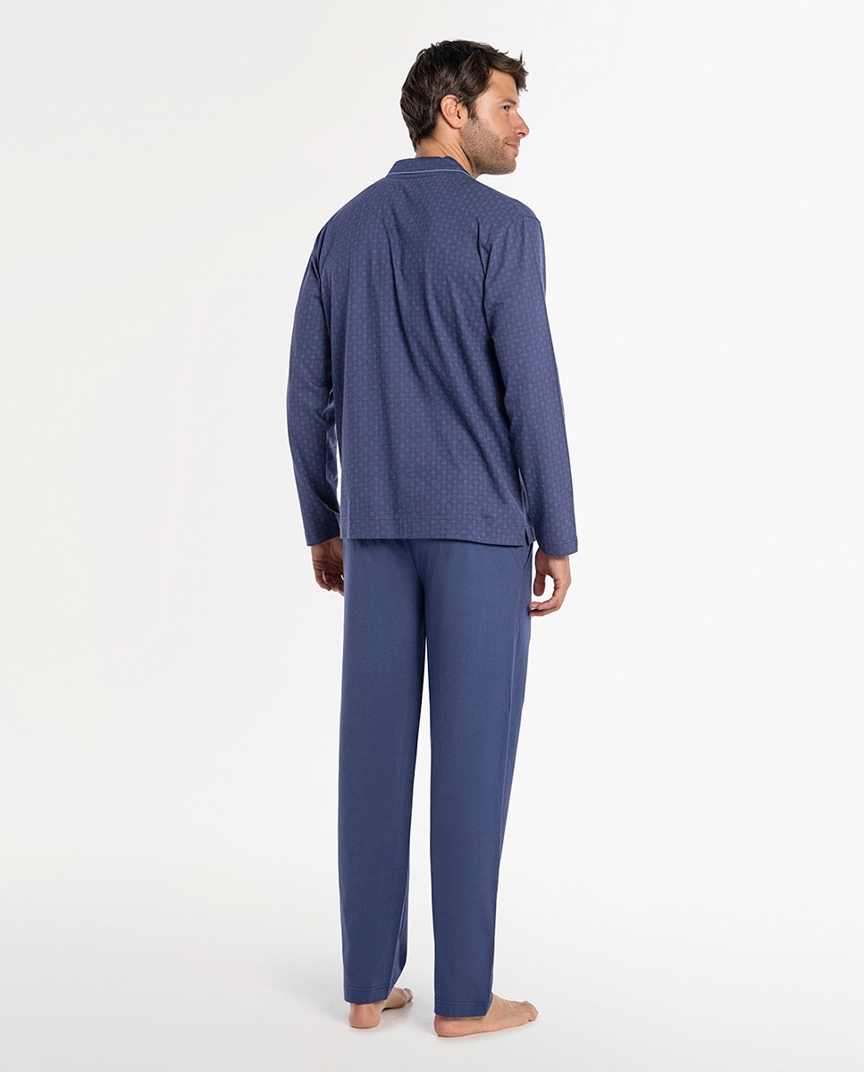 Pijama largo de hombre de punto - Punto Blanco - Azul marino Azul marino-2