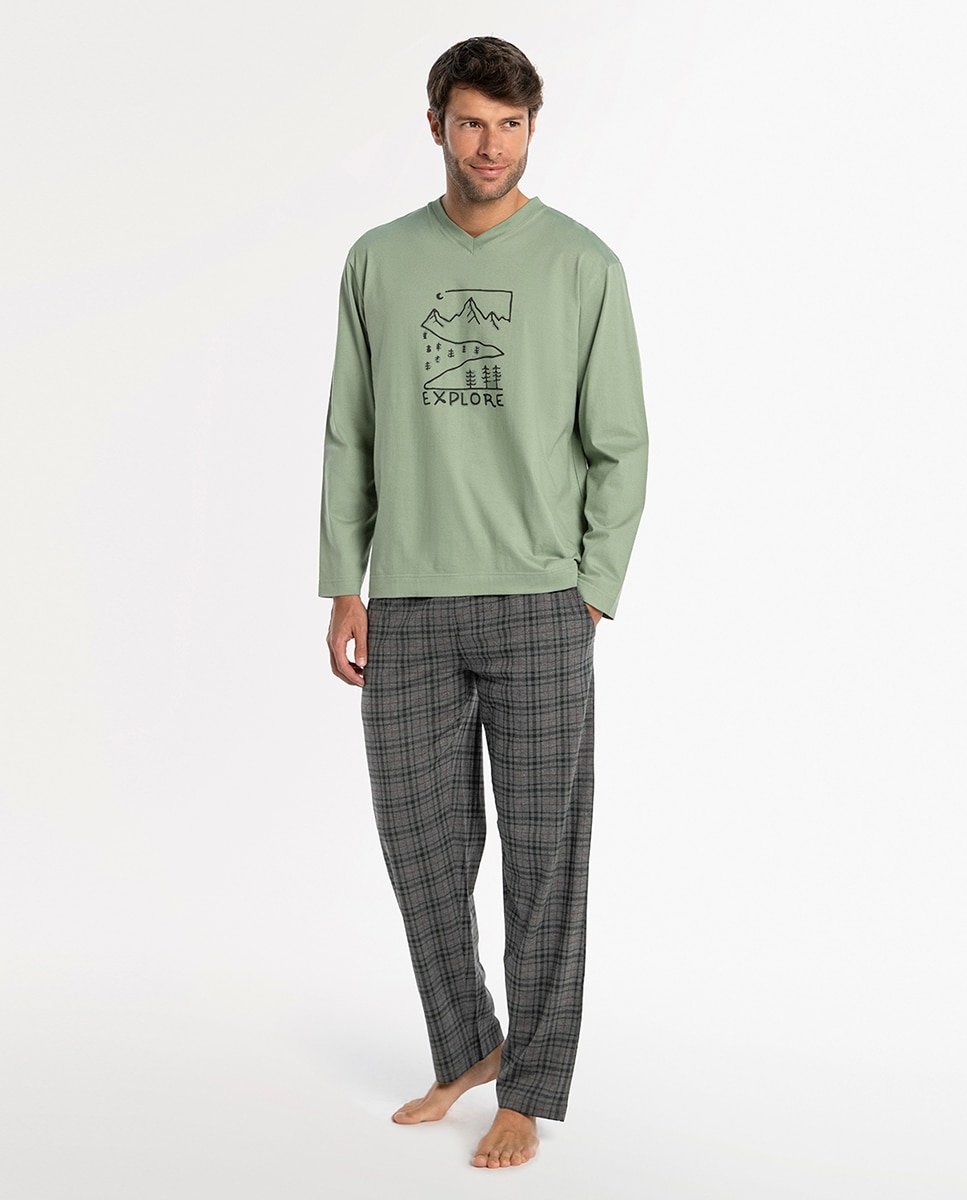 Imagen 1 de Pijama largo de hombre de punto Verde