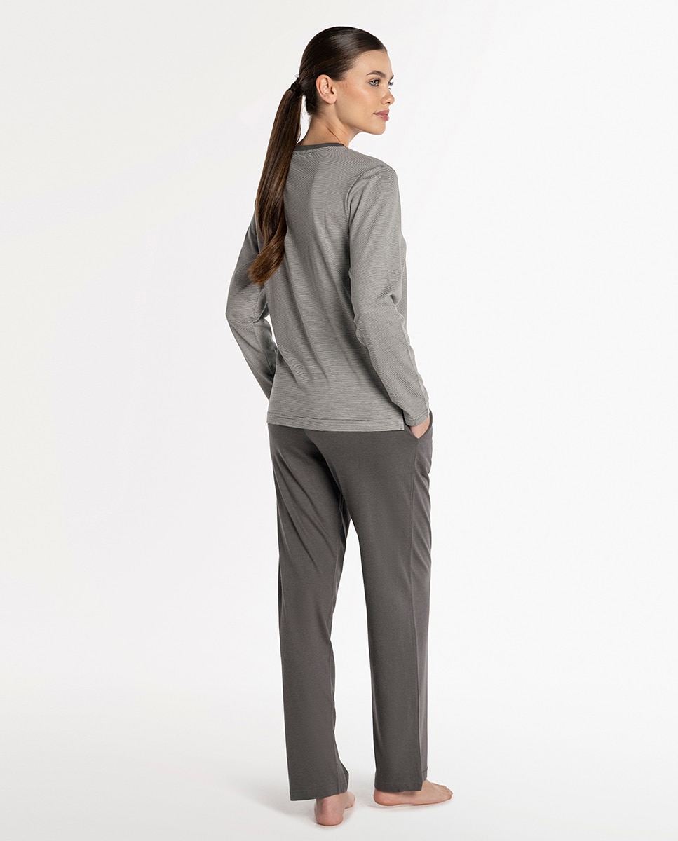 Pijama de mujer de algodón y bambú - Punto Blanco - Gris Gris-2