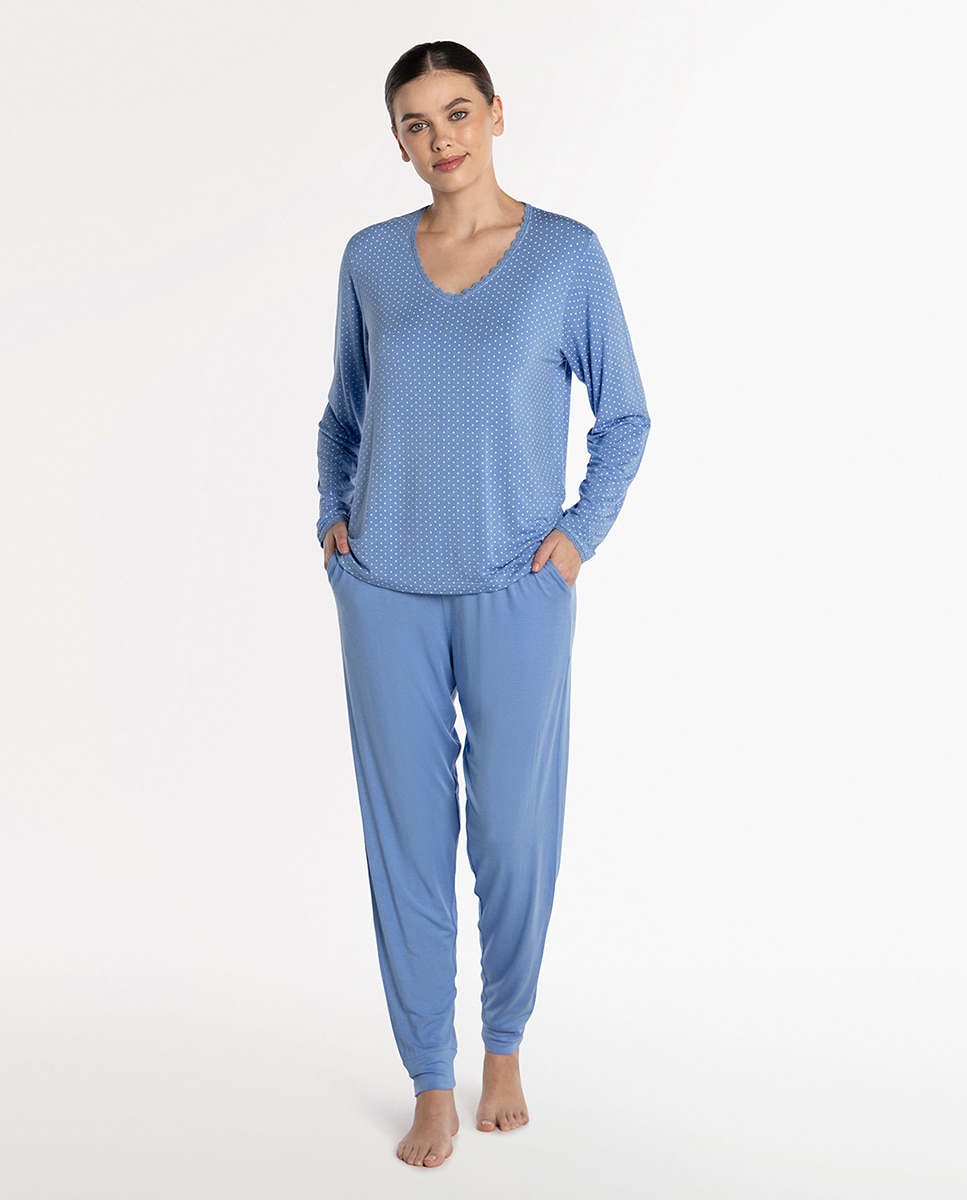 Pijama de mujer de modal elástico - Punto Blanco - Azul Azul-1
