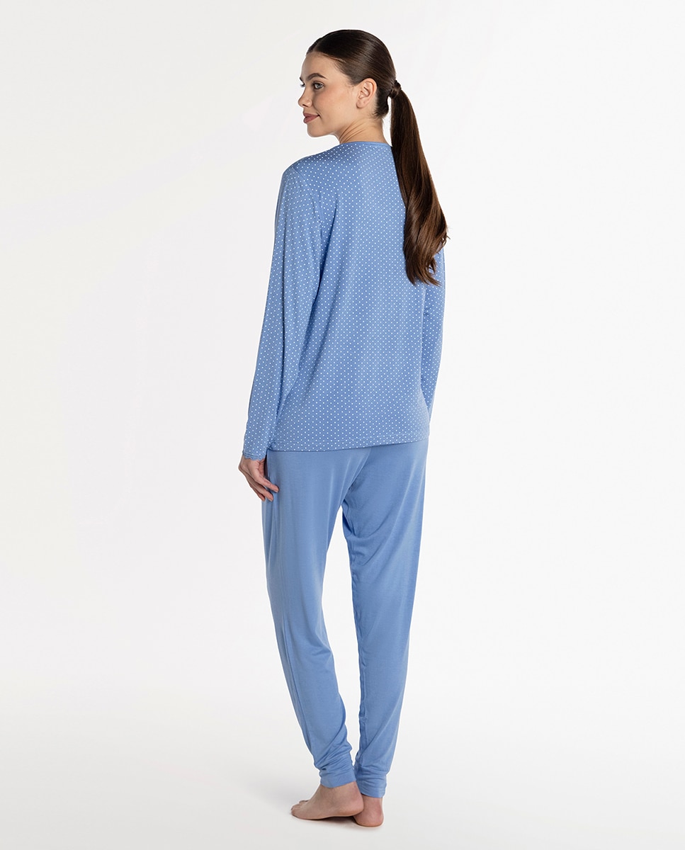 Pijama de mujer de modal elástico - Punto Blanco - Azul Azul-2