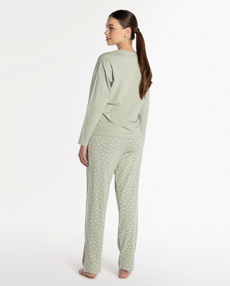 Pijama de mujer de algodón elástico - Punto Blanco - Verde Verde-2