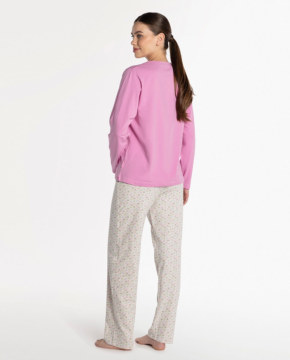 Pijama de mujer de algodón elástico - Punto Blanco - Rosa Rosa-2