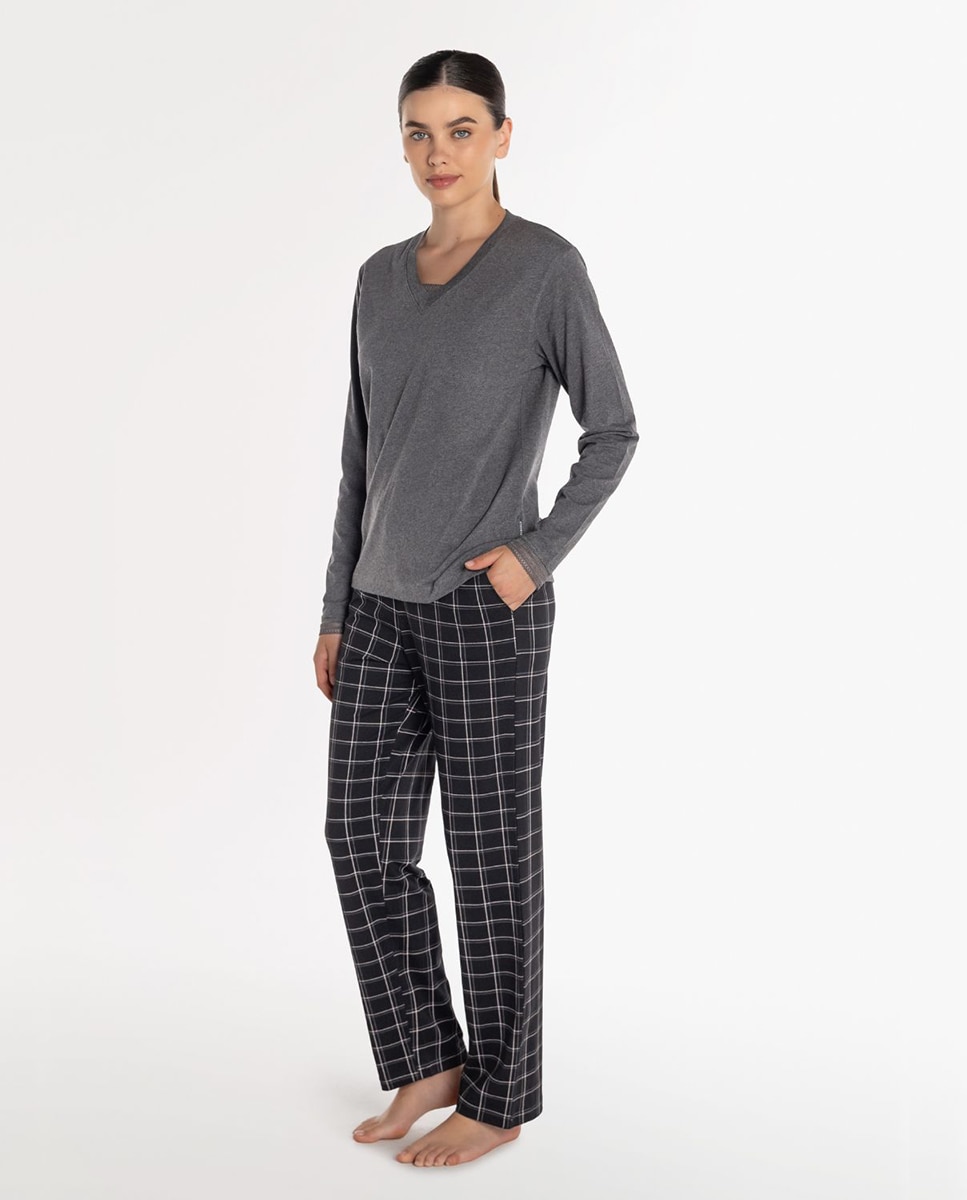 Imagen 0 de Pijama de mujer de algodón elástico Gris