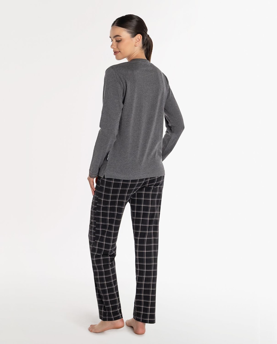 Pijama de mujer de algodón elástico - Punto Blanco - Gris Gris-2