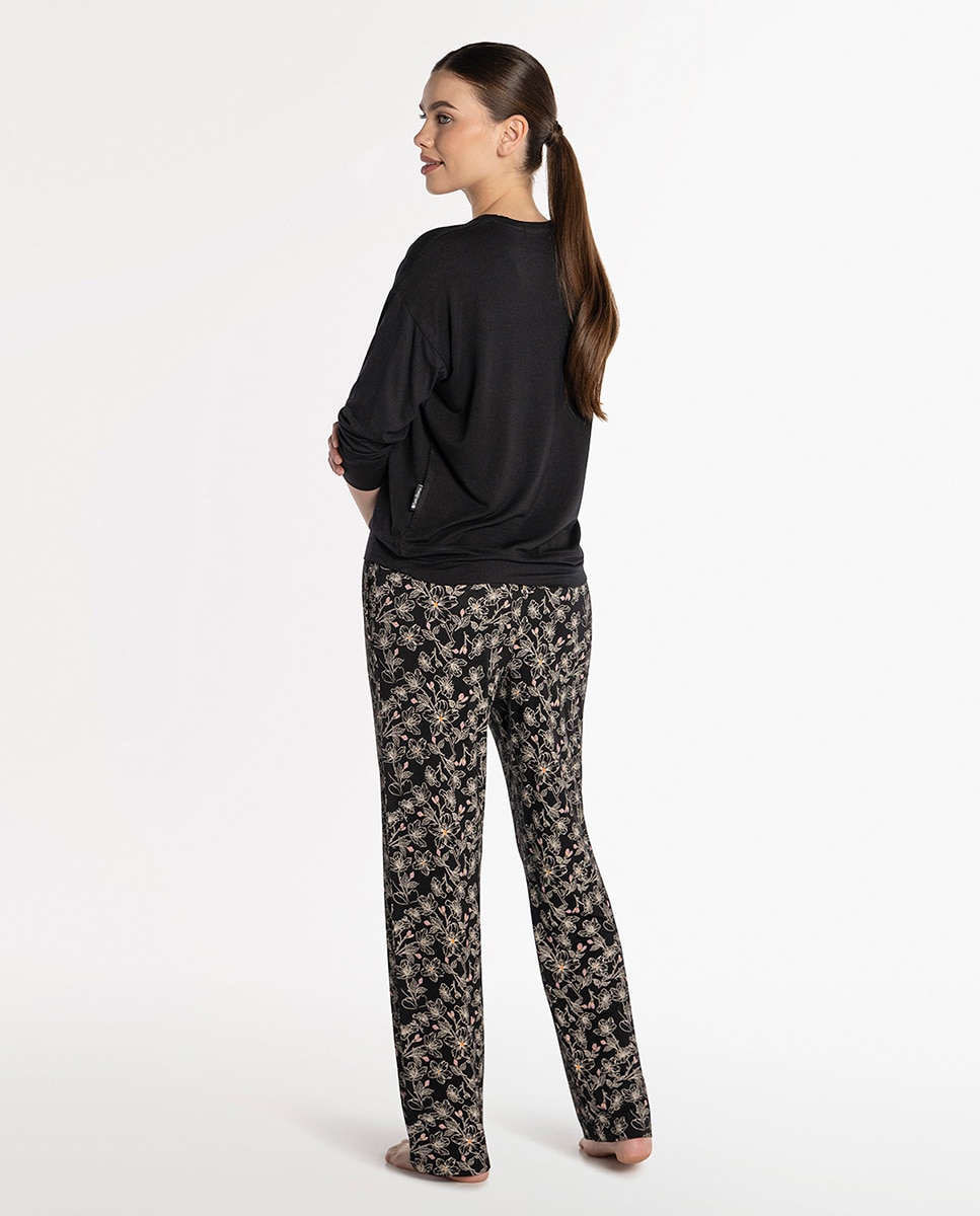Pijama de mujer de modal elástico - Punto Blanco - Negro Negro-2