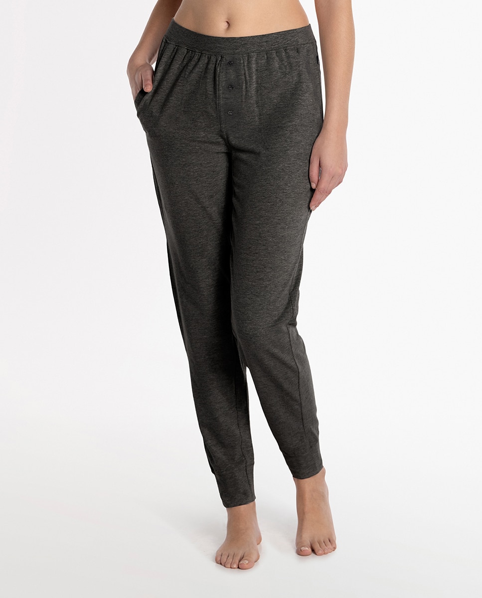 Pantalón homewear de mujer largo en algodón elástico - Punto Blanco - Gris Gris-2