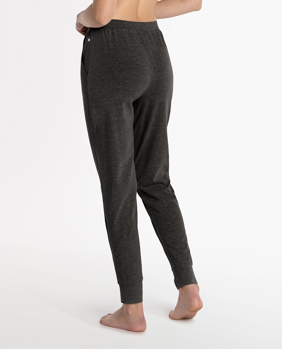 Pantalón homewear de mujer largo en algodón elástico - Punto Blanco - Gris Gris-3