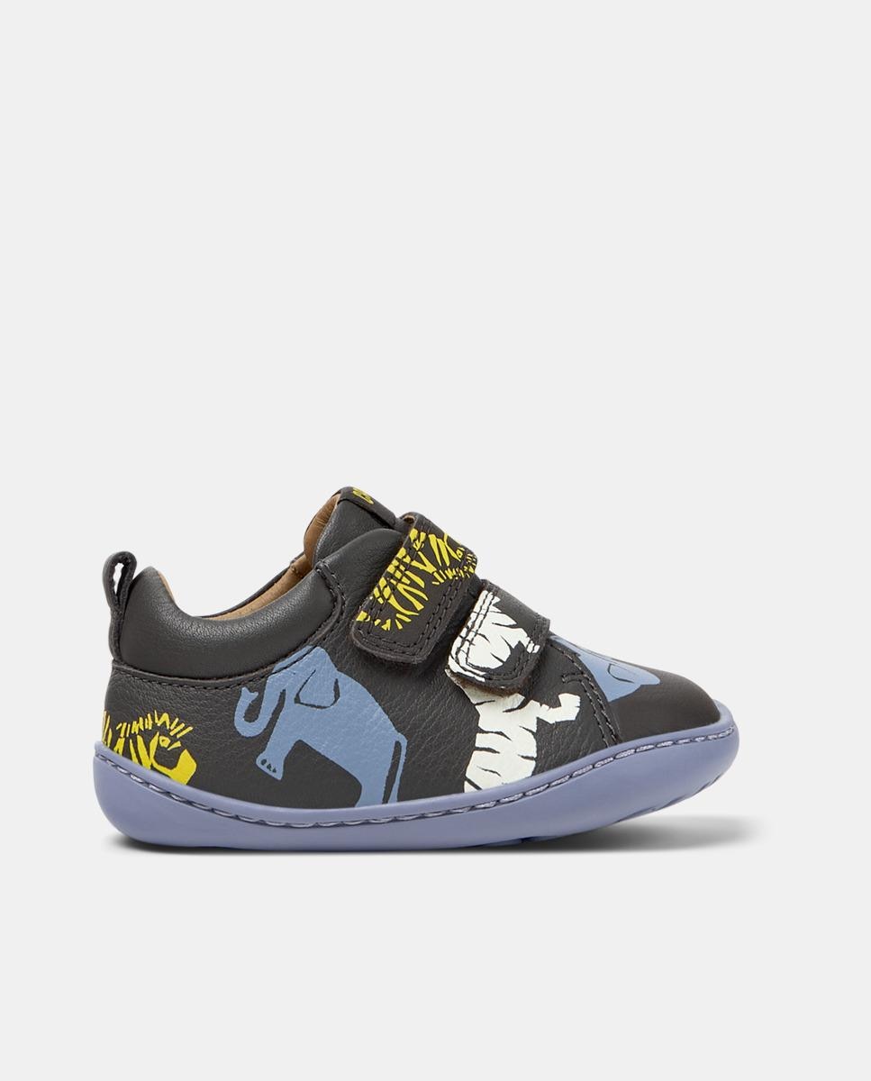 Zapatillas de piel de niños peu cami con cierre adherente - Camper - Gris Gris-1