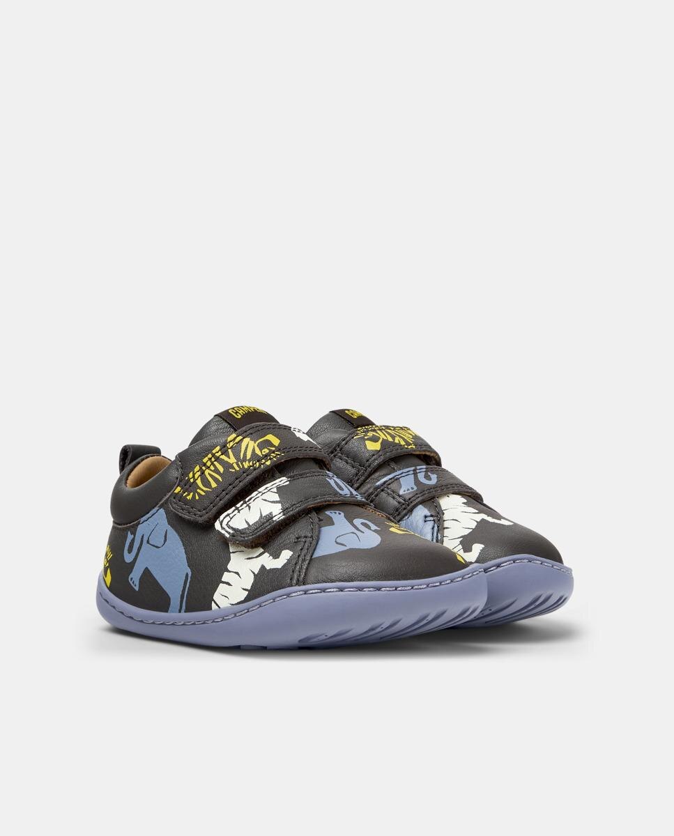 Zapatillas de piel de niños peu cami con cierre adherente - Camper - Gris Gris-5