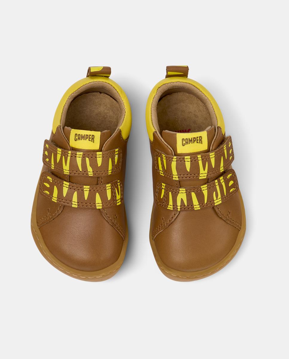 Zapatillas de piel de niños peu cami con cierre adherente - Camper - Marrón Marrón-2
