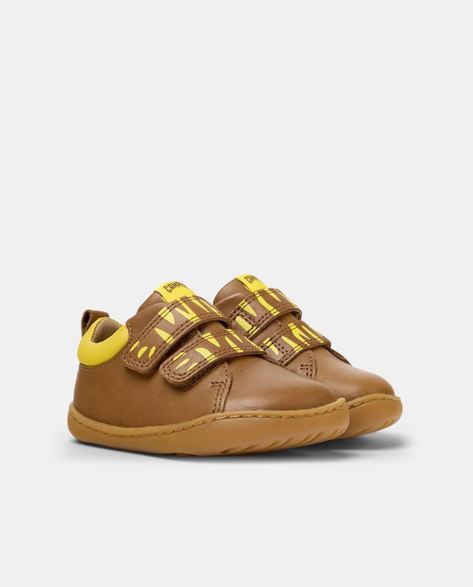 Zapatillas de piel de niños peu cami con cierre adherente - Camper - Marrón Marrón-5