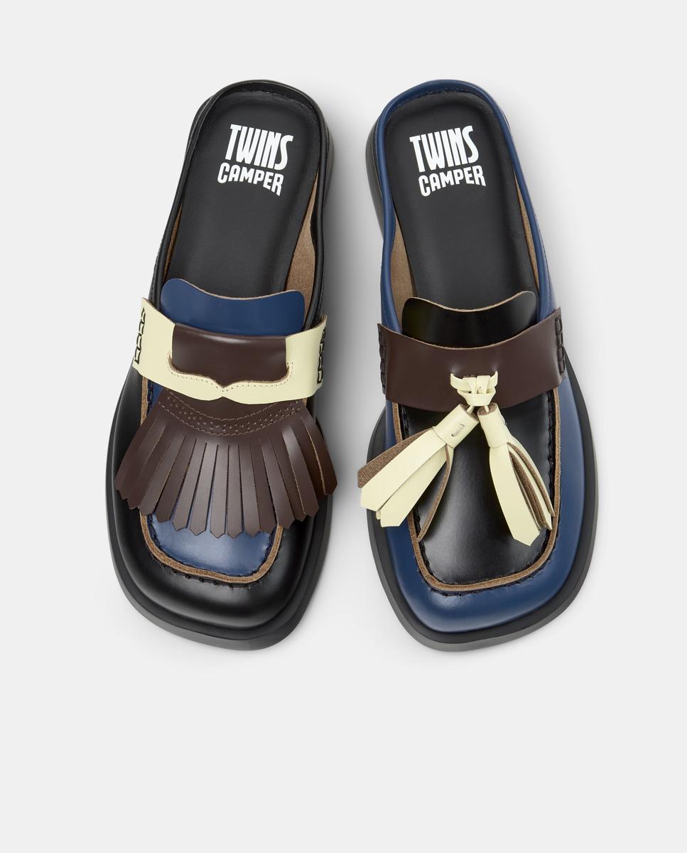 Mules de mujer de piel donna twins - Camper - Negro / Azul Negro / Azul-3