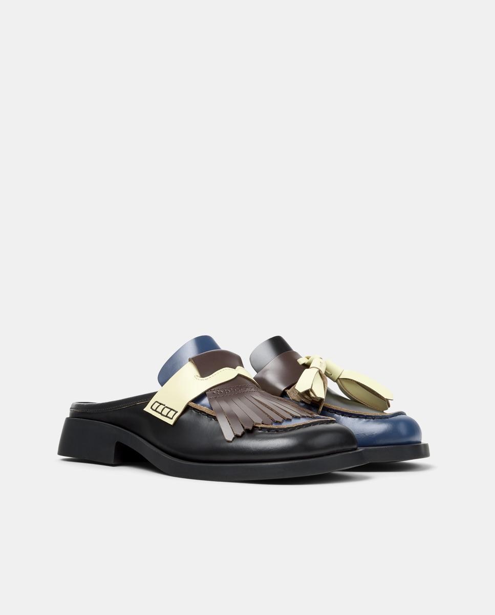 Mules de mujer de piel donna twins - Camper - Negro / Azul Negro / Azul-5